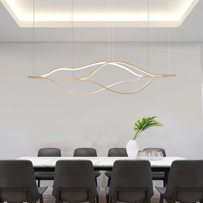 Nordic Moderne Kunst Minimalistische Led Kroonluchter Restaurant Woonkamer Bar Hanglamp Creatieve Golfvormige Strip Huis Decor Licht