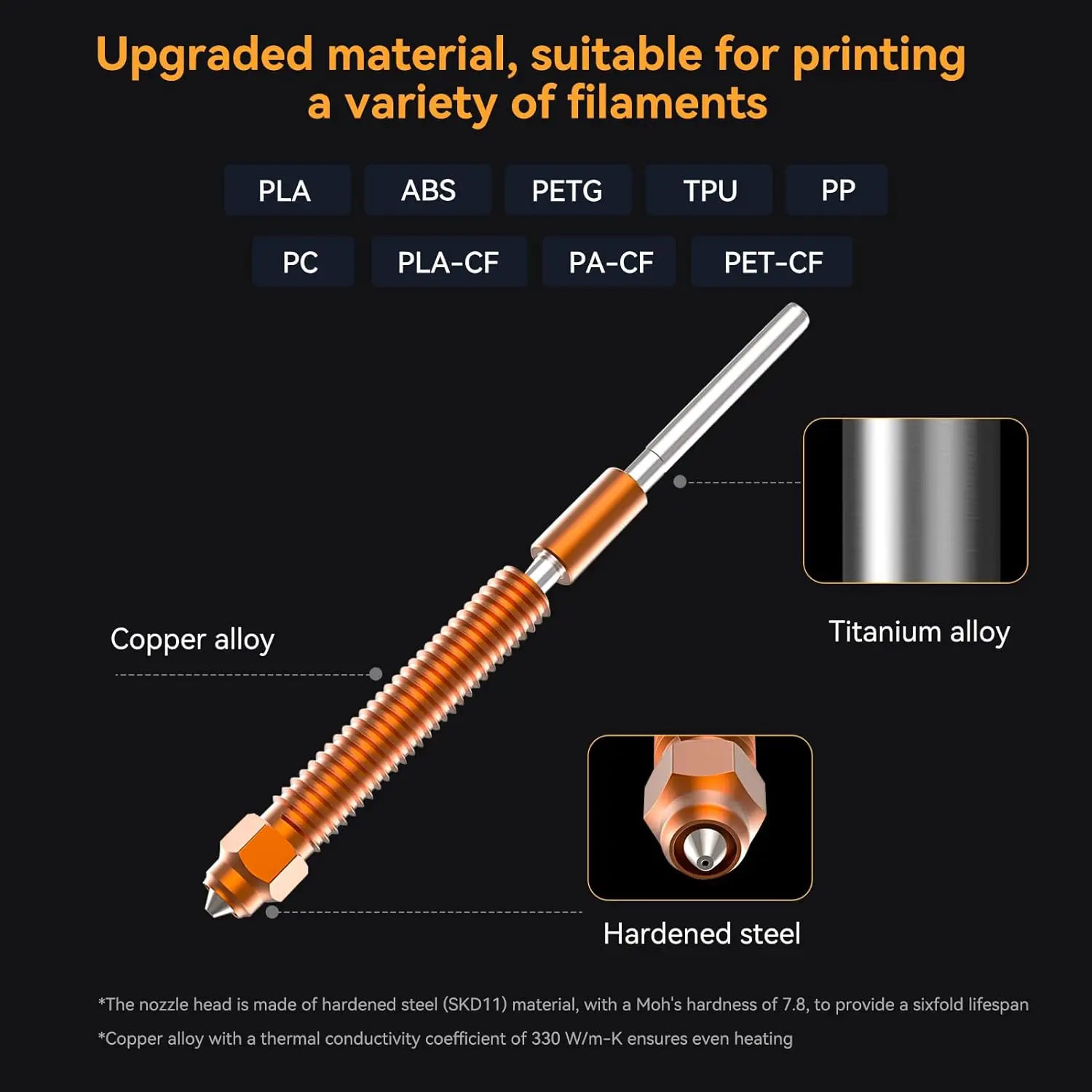 2 Stück Creality K2 Plus Hi Combo Schnellwechsel-Düsen-Set 0,2 0,4 0,6 0,8 1,0 mm Vollmetall-Düse aus gehärtetem Stahl für Creality Hi K2Plu – Detail 4