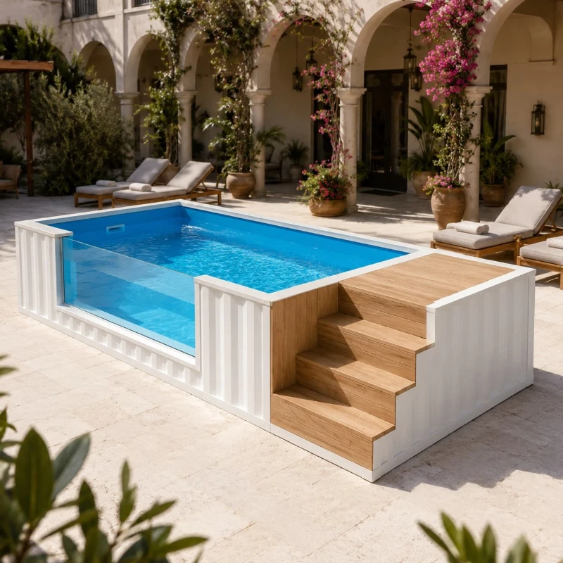Modular Container Pool Prefab Pool Low Maintenance Design Backyard Swimming Leisure Customized Window Position