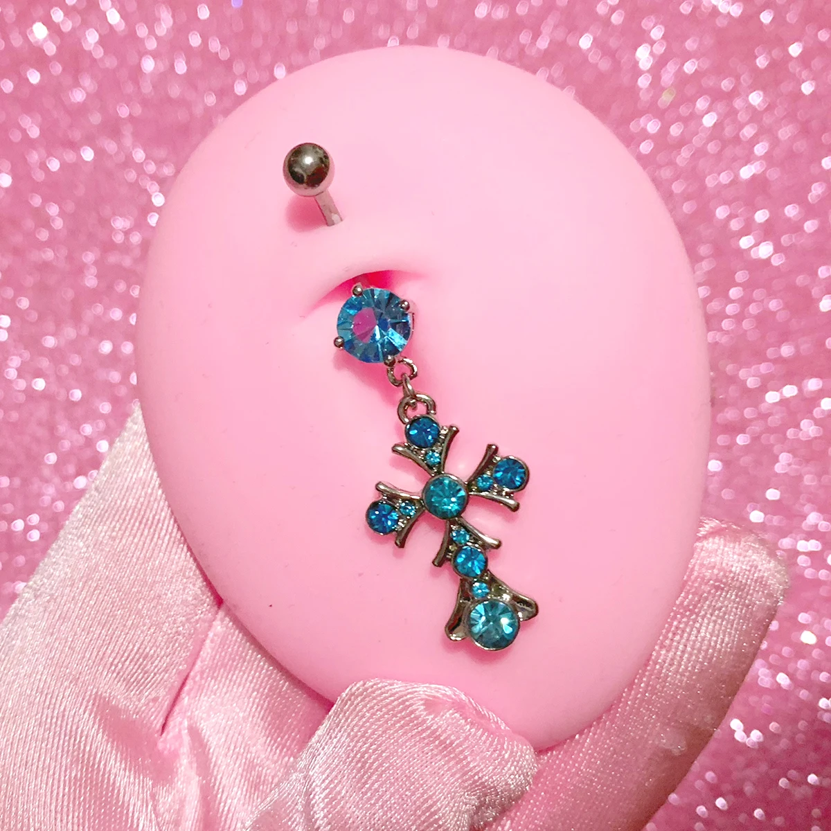 Y2K Body Piercing Blue Crystal Cross Belly Button Rings Sexy Fashion Accessories Punk Pink Navel Rings 2000s Aesthetic Jewelry