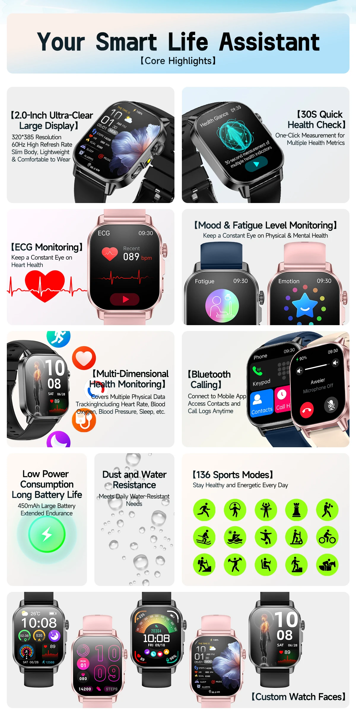 2026 Neue EKG+PPG Gesundheits-Diagnose Smartwatch für Männer Körperanalyse Blutdruck Lipid Harnsäure Frauen-Gesundheits-Tracker Smartwatch – Detail 2