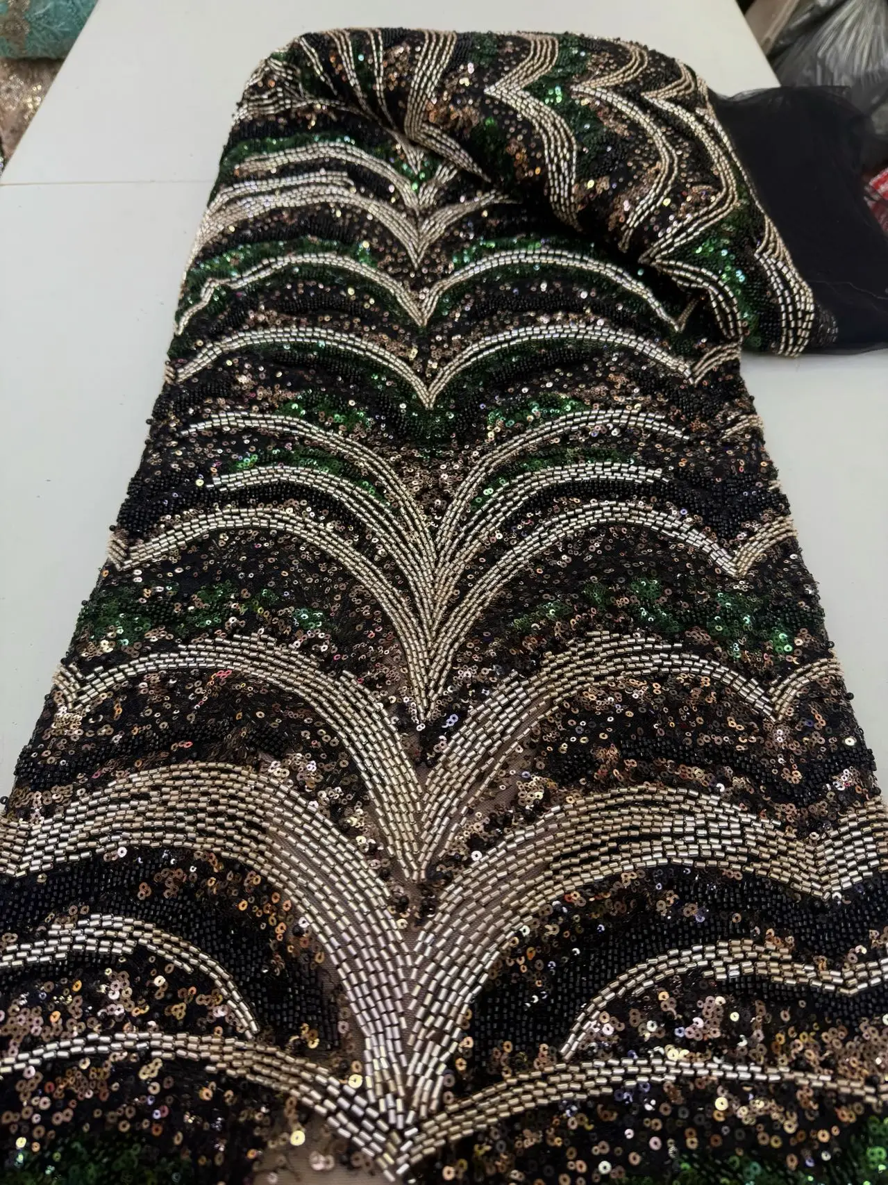 

2025 New Nigerian African French Guipure Tulle Lace Fabric Sequins Beaded Embroidery for Wedding Party Evening Dresses 5 Yards