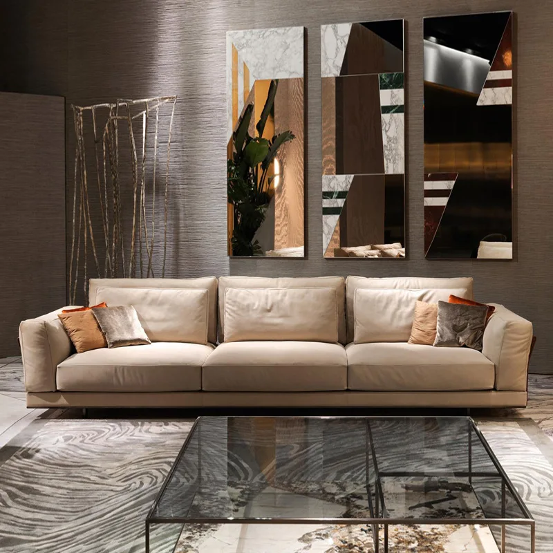 Minimalist fabric three-person sofa combination modern villa living room sofa
