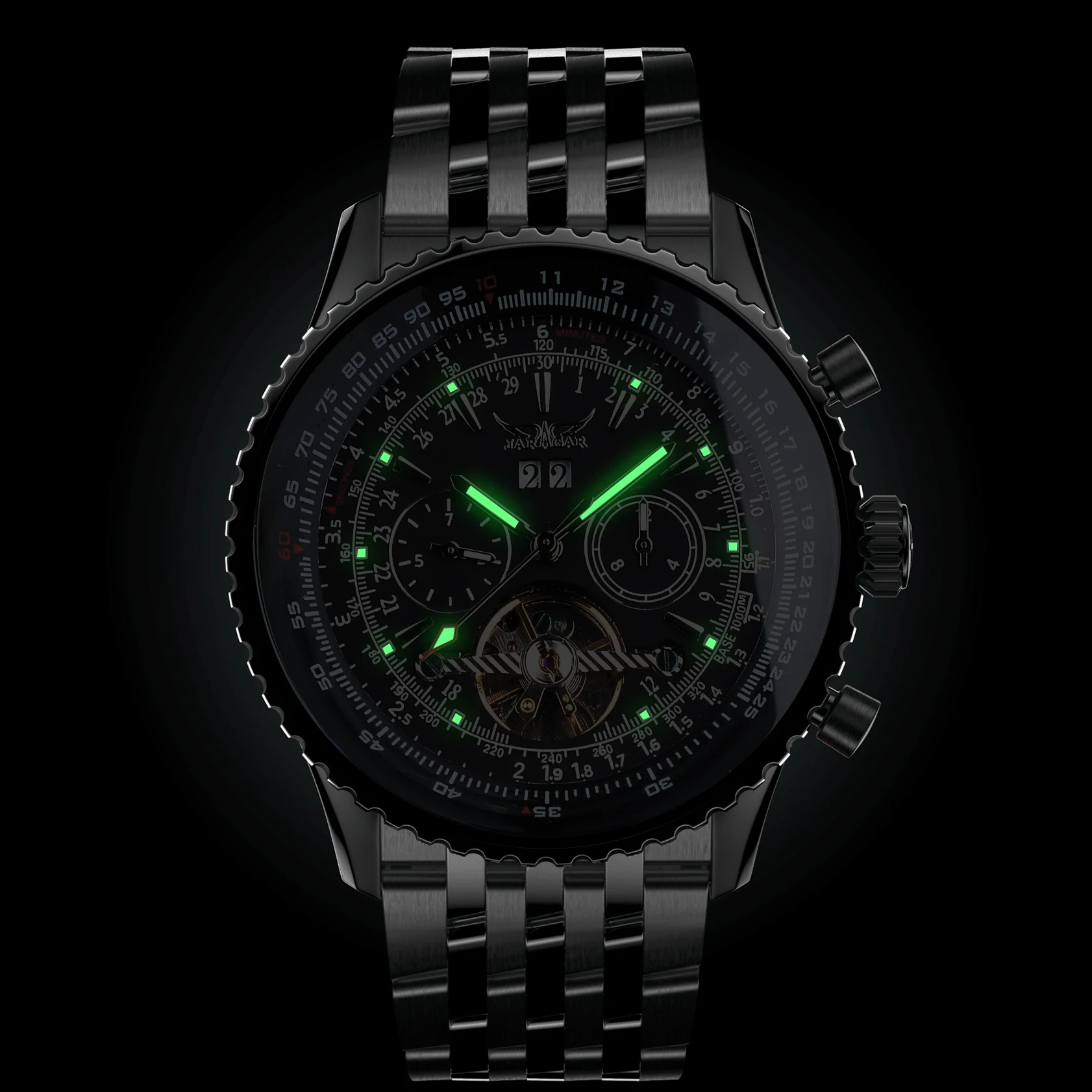 Imagem -06 - Jaragar Relógio Mecânico Automático dos Homens Moda Tourbillon Luminoso Mãos Exibição Data de Aço Inoxidável Relógios Esporte Militar