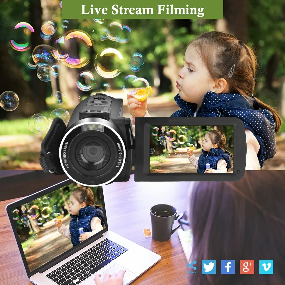 4K Video Camera Vlogging Camcorder 48MP for YouTube Live Streaming with WiFi Auto Focus Professional Digital Recorder Time Lapse