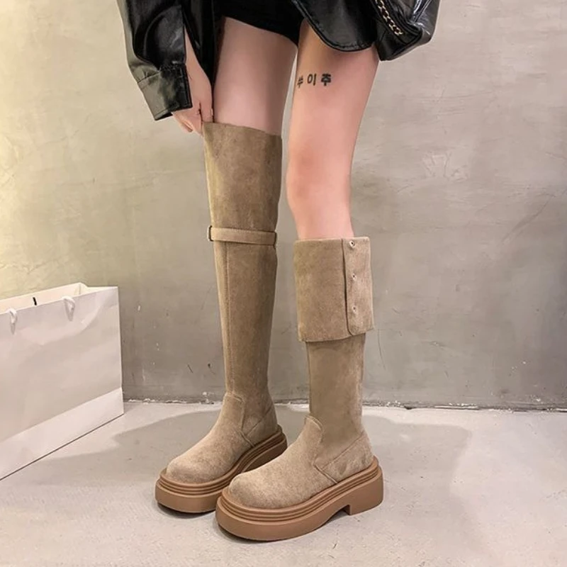 

Fleece-Lined Autumn Winter Warm Thigh High Boots for Women Suede 2025 New Work Footwear In Goth Above Over The Knee Shoes Woman