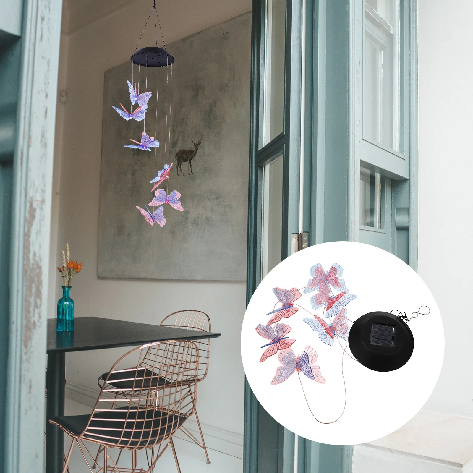 

Garden Decor Solar Wind Chime Lamp Butterflies Shape Colorful Night Light Easy Install Hall Roof Bedroom Solar Wind Chime Light