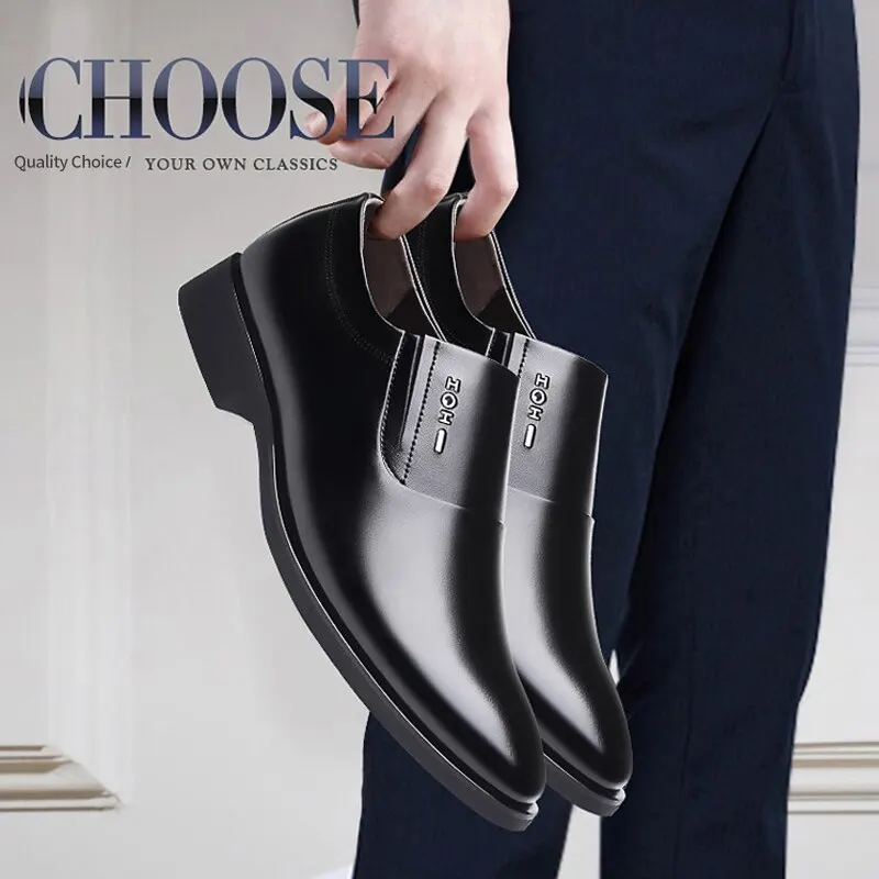 Chaussures d'affaires en cuir véritable pour hommes, respirantes, semelle souple, surélevées, coordonnantes, invisibles, loisirs, printemps, automne