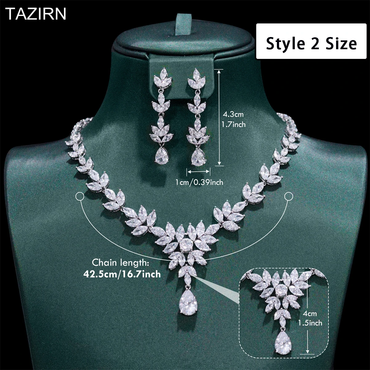 TAZIRN 5A Cubic Zirconia Floral Jewelry Set CZ Necklace and Earrings  For Dubai Nigeria Women Luxury Wedding Jewelry 2PCS Set