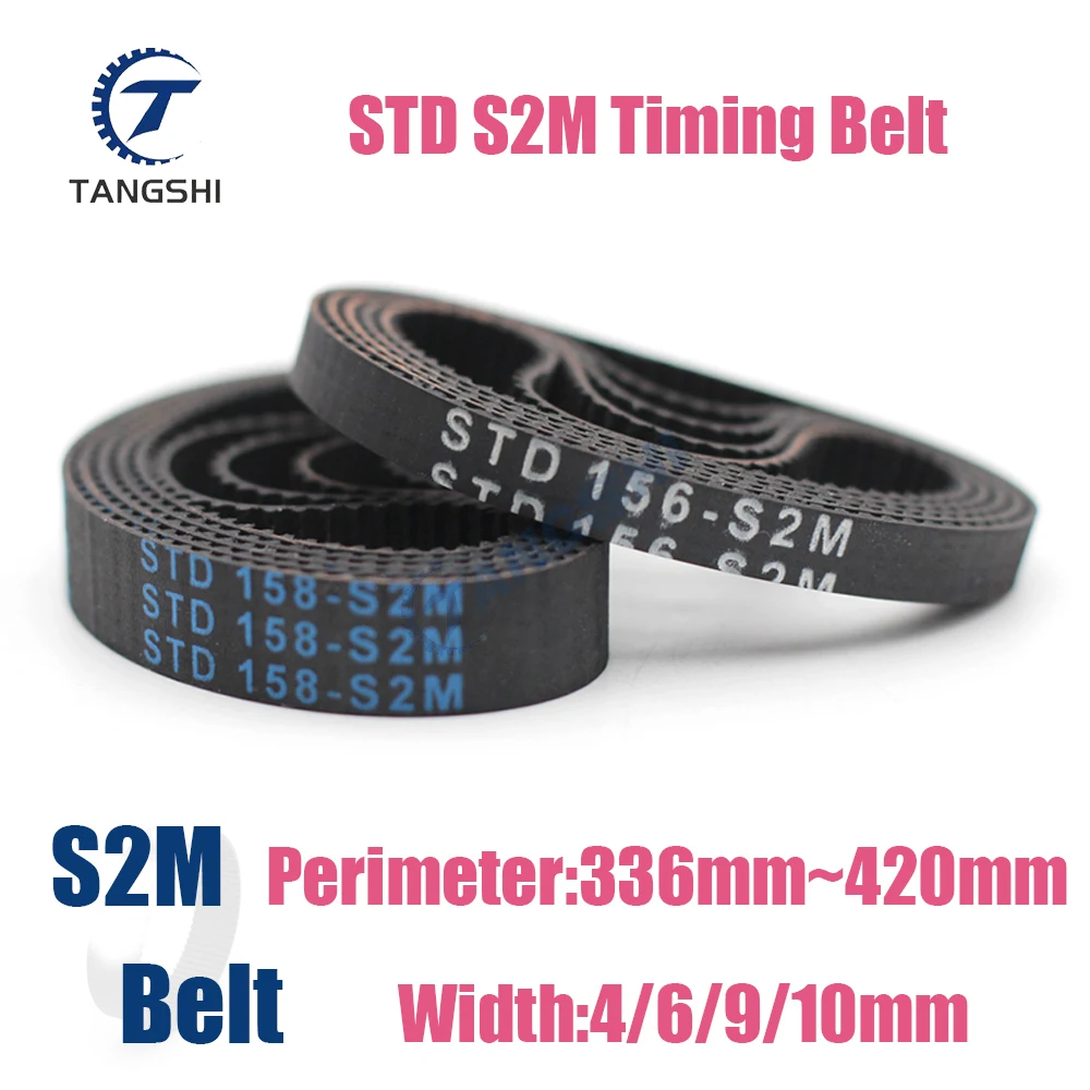 STD S2M Closed Loop Rubber Timing Belt Width 4/6/9/10mm S2M Belt Length336 338 340 344 348 350 352 354 356 360 364 366 368~420mm