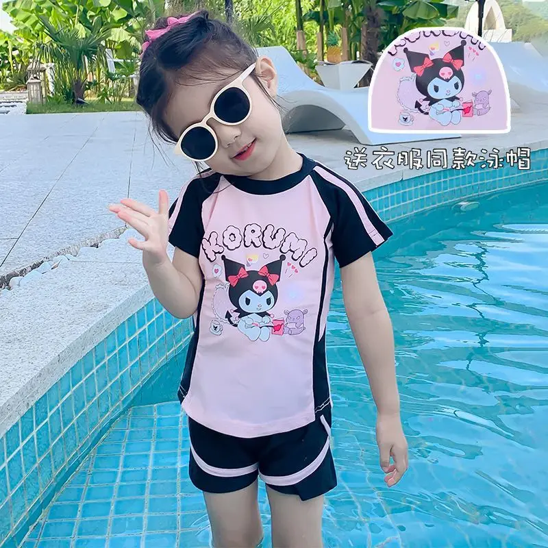 

Kuromi Kawaii Anime Kids Set Swimsuit Sanrios Summer Cute Girl Outdoors Training Sunscreen Quick-Drying Swimwear Beach Clothes