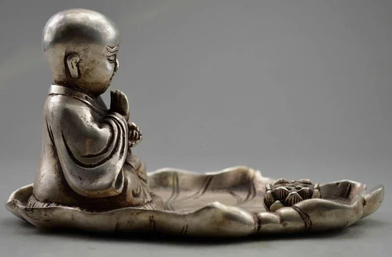 Tibet silver decoration of Hand Carved Buddha lotus inkstone