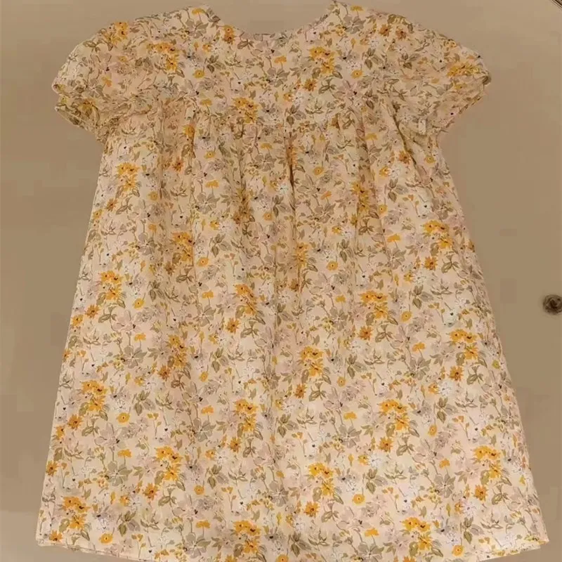 In Stock 2023 BP Summer Floral Dress for Girls Yellow Flower Print Dress Children's Set Bohemian Dress