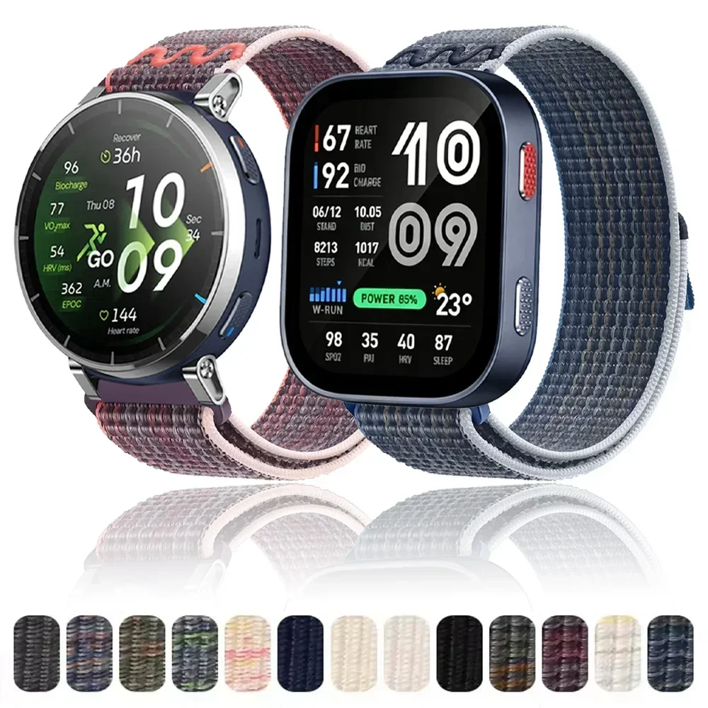 22mm 20mm Nylon Loop Strap For Amazfit Bip Max 6 5/Balance 3 2 1/Helio/Active Max Wristband Amazfit Active 3 2 2 Square Bracelet