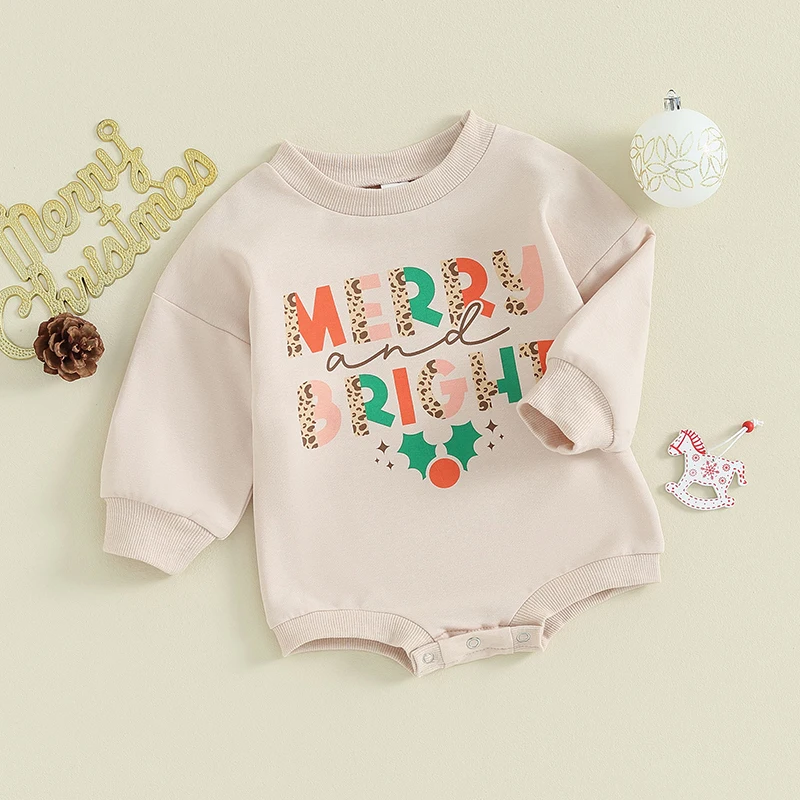 Baby Christmas Romper Classic Holly Berry Letter Print Long Sleeve Bodysuit Newborn Playsuit