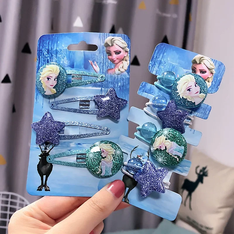 

New Disney Anime Frozen Princess Elsa Kids Hair Ornament Hairpin Scrunchie BB Clip Set Temperament Girls Headwear Birthday Gifts