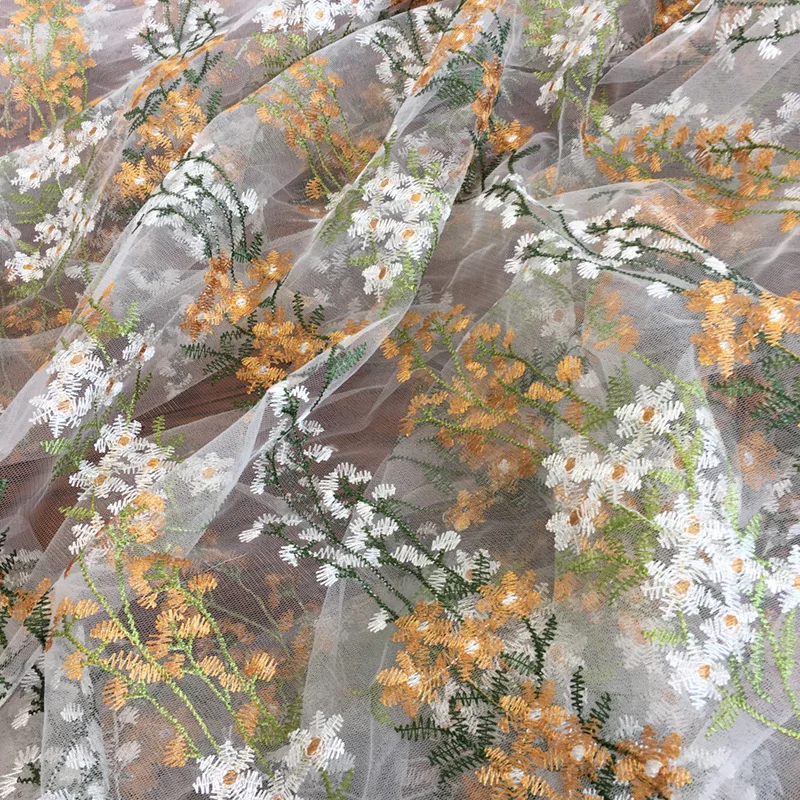 Soft African Tulle Mesh Lace Fabric Embroidered Dress, Diy Wedding Floral Curtain Sewing Patchwork Material Cloth, Width 130CM