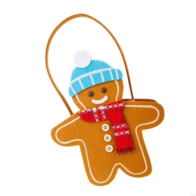 A0KE Holiday Themed Gingerbreads Handheld Bag 2 Sided Printed Fabric Christmas Party Decors Efficient Shopping Storage Bag
