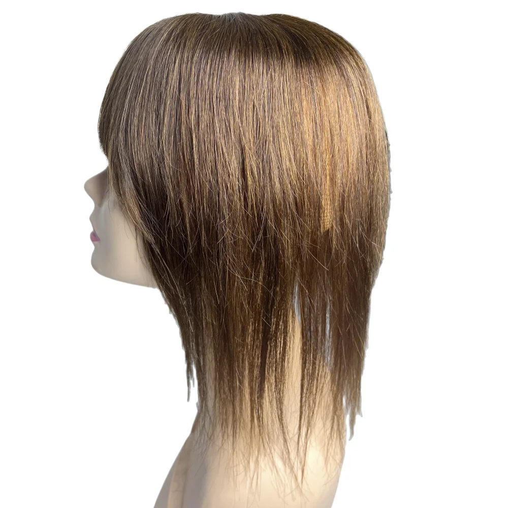 12x14cm 대형 레이스&PU 베이스 여성용 부분 가발 (실제 인모, 앞머리 포함, 스트레이트, 탈모 커버, 3개 클립, 착용 간편)