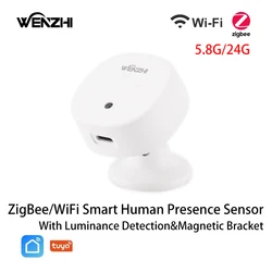 Sensor de presencia humana ZigBee/WiFi MmWave, Radar de movimiento corporal, detección de movimiento con iluminancia, Tuya, Smart Life, asistente de hogar