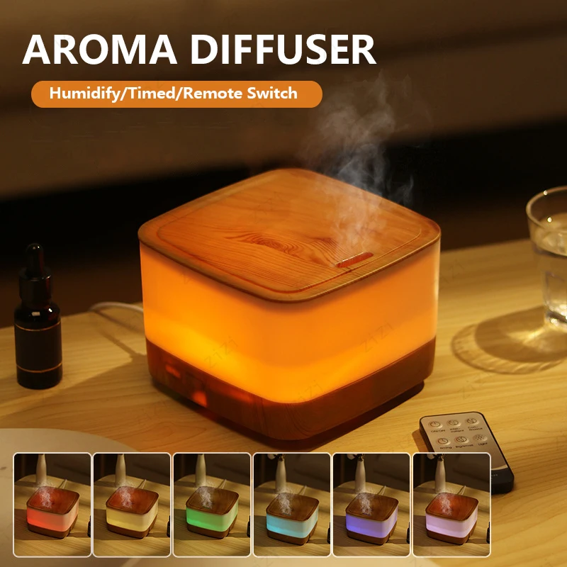 Flame Aromatherapy Machine Humidifier USB 7 Color Night Light Ultrasonic Intelligent Remote Control Aromatherapy Diffuser