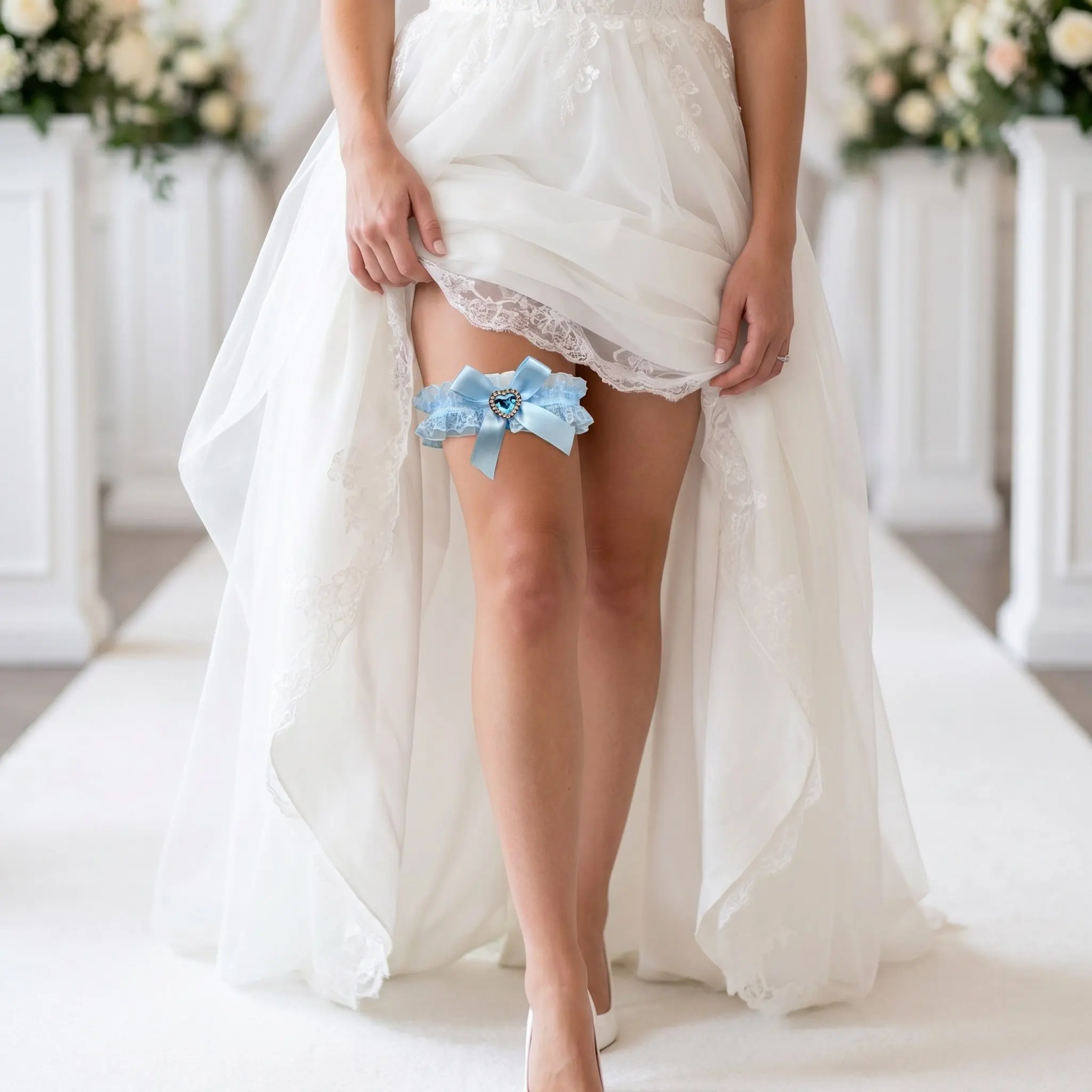 2Pcs Wedding Bridal Garters Blue Lace Elastic Garter Set Bride Accessories Bridal Leg Garters Comfortable Fit for Church Garden