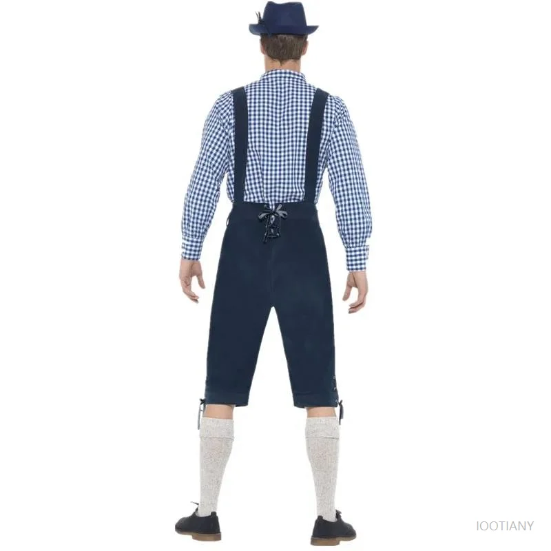 Men's German Munich Oktoberfest Bavarian Beer Overalls Denim Costume Halloween Stage Performance MaleWaiter Role PlayingJumpsuit