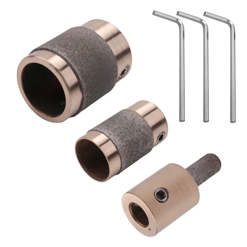 Top Deals 3Pcs Grinder Head 1 Inch 3/4 Inch 1/4 Inch Brass Core Standard Grit Stained Glass Grinder Bit Head For Glass Stone