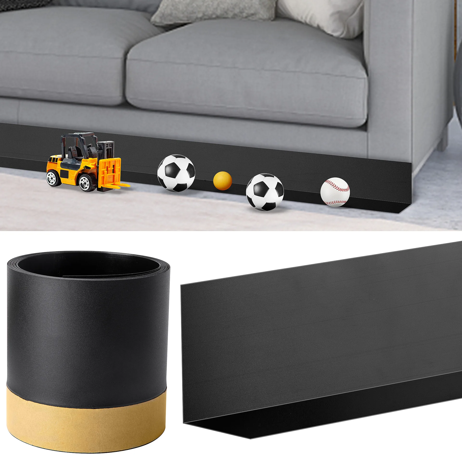 Cuttable PVC Under Couch Blocker Self-Adhesive Gap Bumper Under Sofa,Toy Blocker Avoid Things Sliding Under Furniture