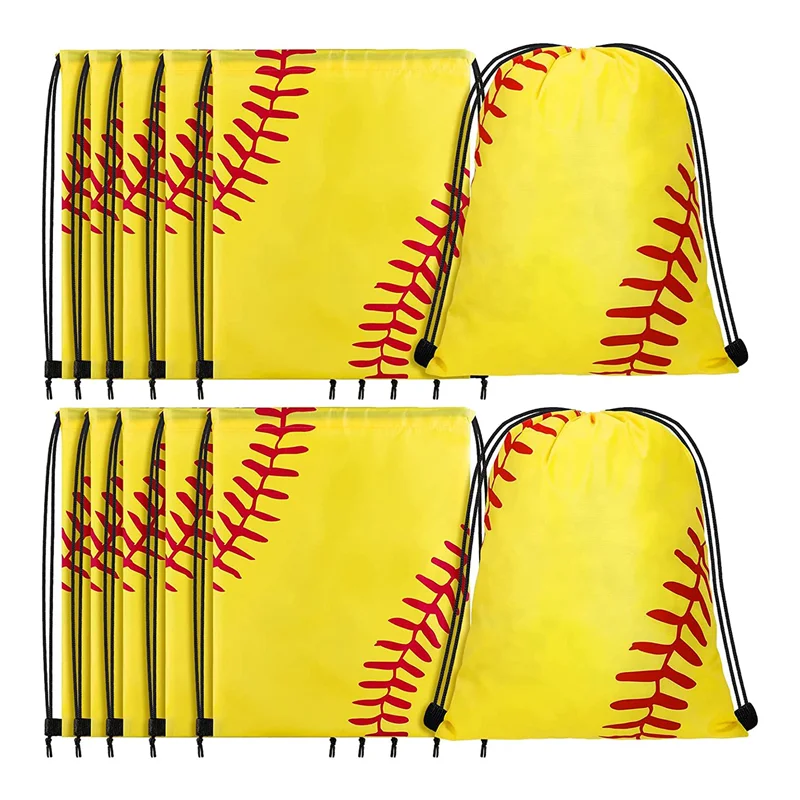 GO-Drawstring Backpack Softball Drawstring Bag Baseball Drawstring Favor Bag Soccer Volleyball Drawstring Favor Bags, 12Pack