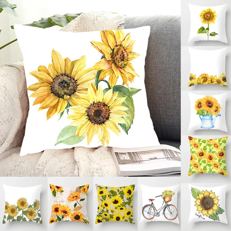 Sunflower Printed Cushion Cover Sofa Home Decorative Pillow s Print case Splendid Flower Plant  