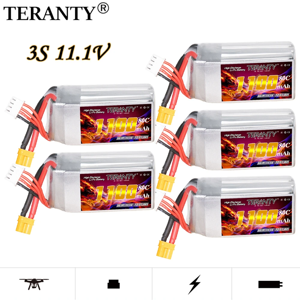 ترقية TERANTY 1100mAh 3S 11.1V 80C/160C نموذج طائرة معبر داخلي FPV ارتفاع معدل ارتفاع ضغط بطارية ليبو