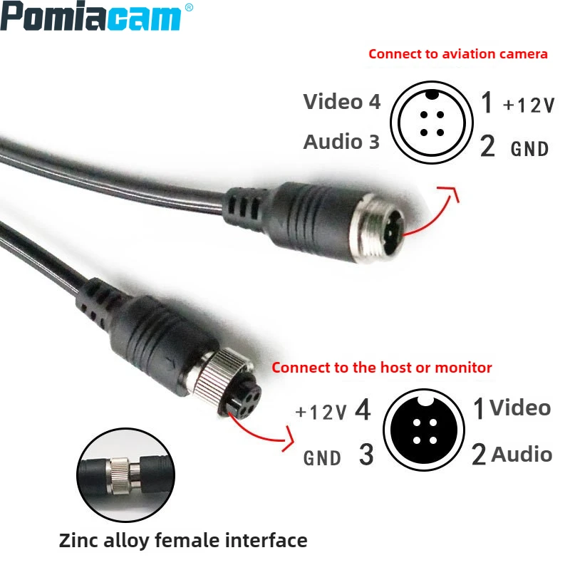M12 PU Spring Surveillance Video Shielded Extension Cable Semi-trailer Spiral Four-core Aviation Head Three-way 8 Meters
