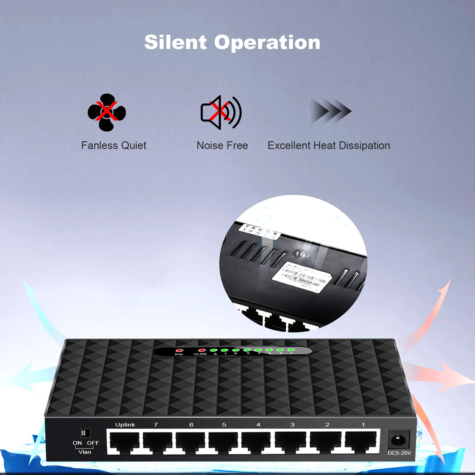 Switch 8 Ports Gigabit Ethernet Network Switch 1000 Mbps Smart Switcher High Speed RJ45 Hub Internet Splitter Auto MDI-MDIX