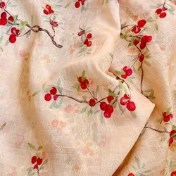 Red Fruit Ramie Jacquard Linen Fabric, Making Dress Suspender, Cheongsam Cloth, 150x50cm, New