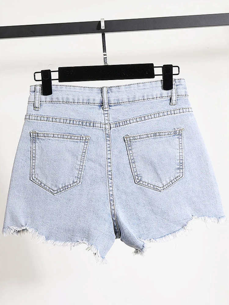 Beads Rhinestones Wide-Leg Denim Shorts for Women 2024 Summer New High Waist Slimming European Goods Style Hot Pants