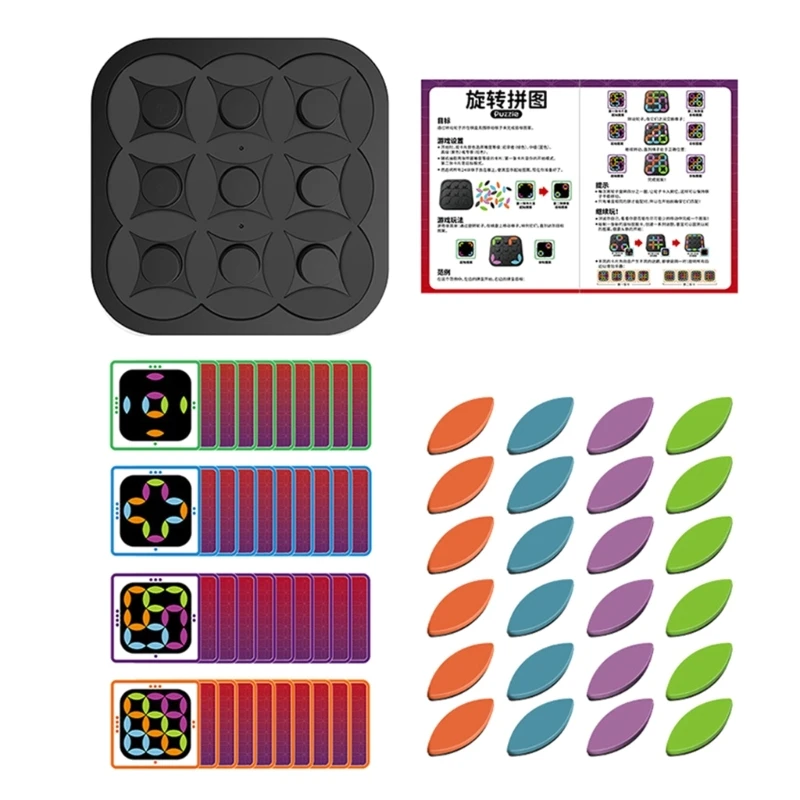 Children Rotate Tile Toy with Task Cards and Pieces for Kids Table Play