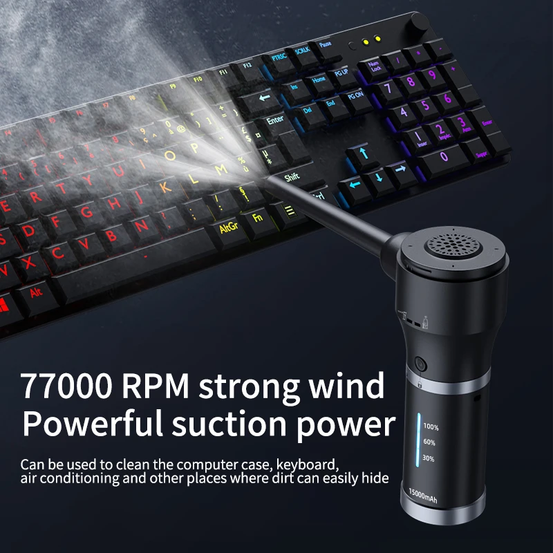 3 in 1 98,000RPM 13,000Pa 무선 송풍 및 흡입 진공 청소기 보조베터리로 휴대용 공기 먼지떨이