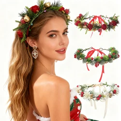 AWAYTR Cedar Rose Flower Garland Headband for Girls Floral Wreath Vine Hairband Wedding Valentine's Hair Accessories Ornament