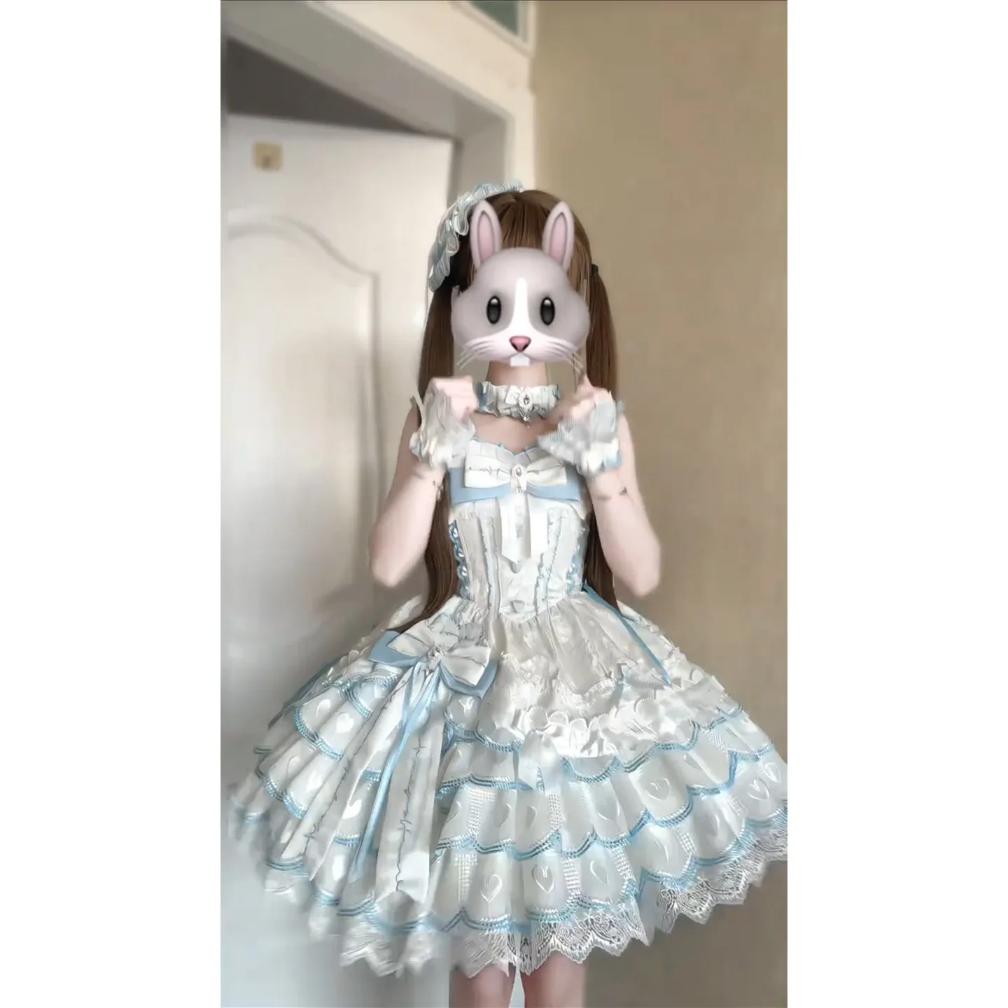 Sweet Blue White Ballet Style Cute Lolita Dress JSK Dog Short Trailing Bow
