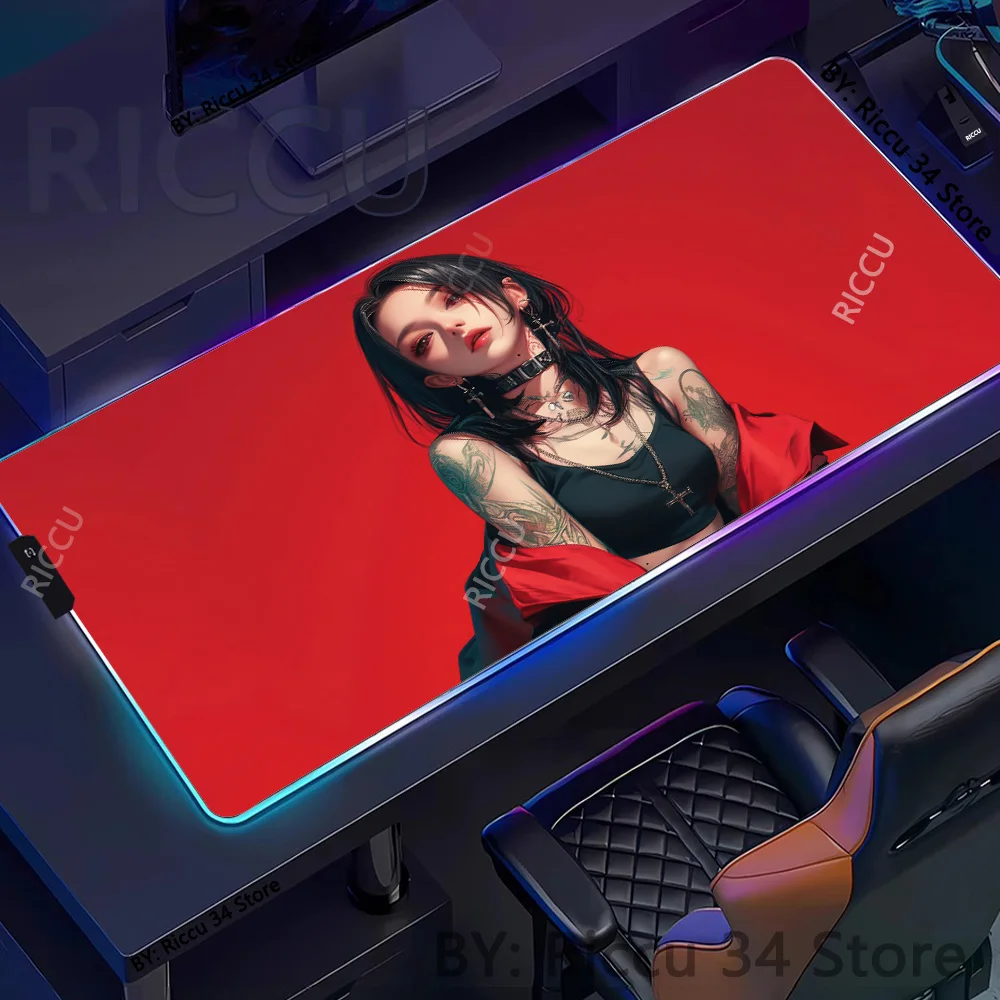 

RGB Devil girl Office Kawaii Mousepads Rubber DeskMat Gamer Girl Large Mouse Pad Xxl Computer Accessories Stitch Gaming Mousepad