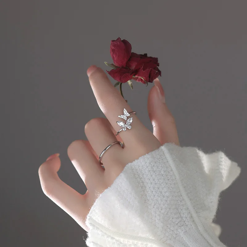 Offene Ringe aus 925er-Sterlingsilber mit Schmetterlings-Zirkon für Damen, Hochzeit, luxuriöser edler Schmuck, Accessoires, Großhandel 2023 – Detail 1