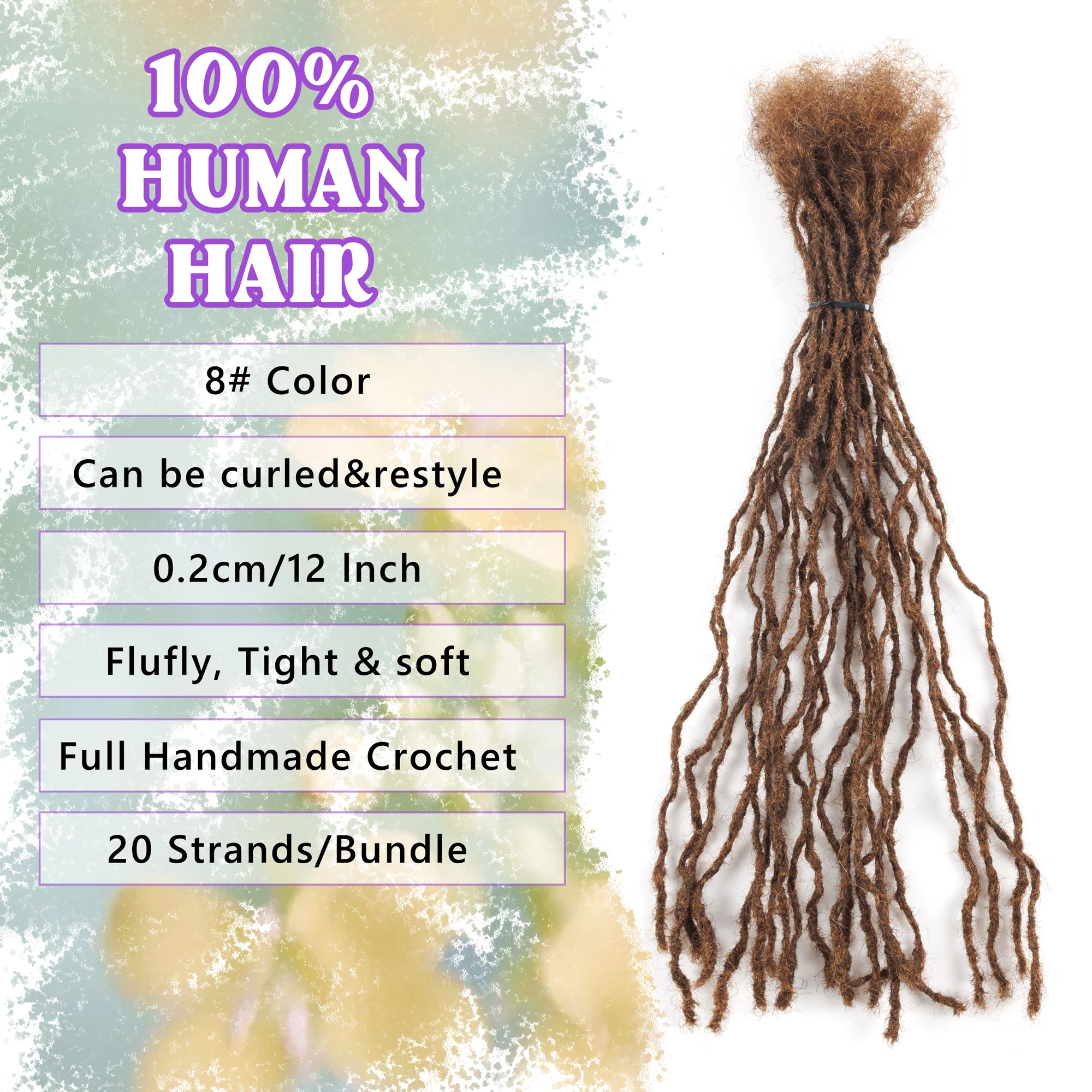 20Strs/Pack ANNA #8 100 % Human Hair Micro Dreadlocks Extension Soft Inter Locs Extensions for Black Women and Men