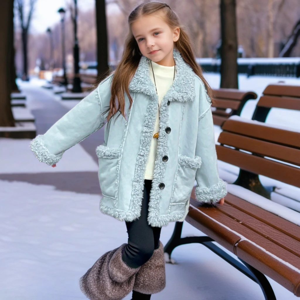 

Пальто из искусственного меха для девочек, зимняя куртка-шерпа, утепленная теплая верхняя одежда для детей, модное школьное пальто с лацканами для подростков, детское пальто 12 13 лет