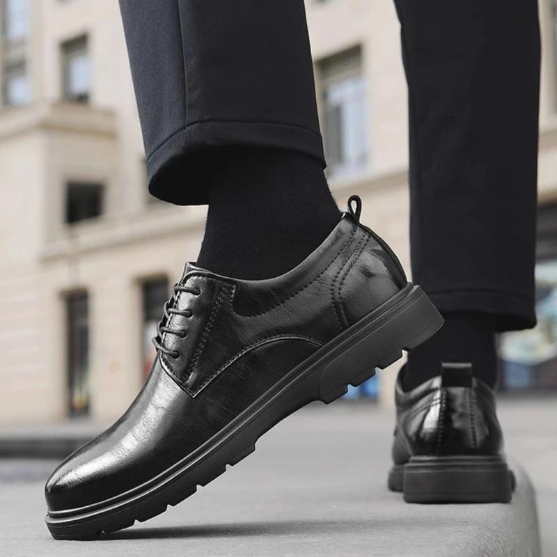 

Spring Autumn New Style Men's Leather Shoes with Laces, British Style Thick-Topped Business Formal Wedding Shoes for Men，38-45