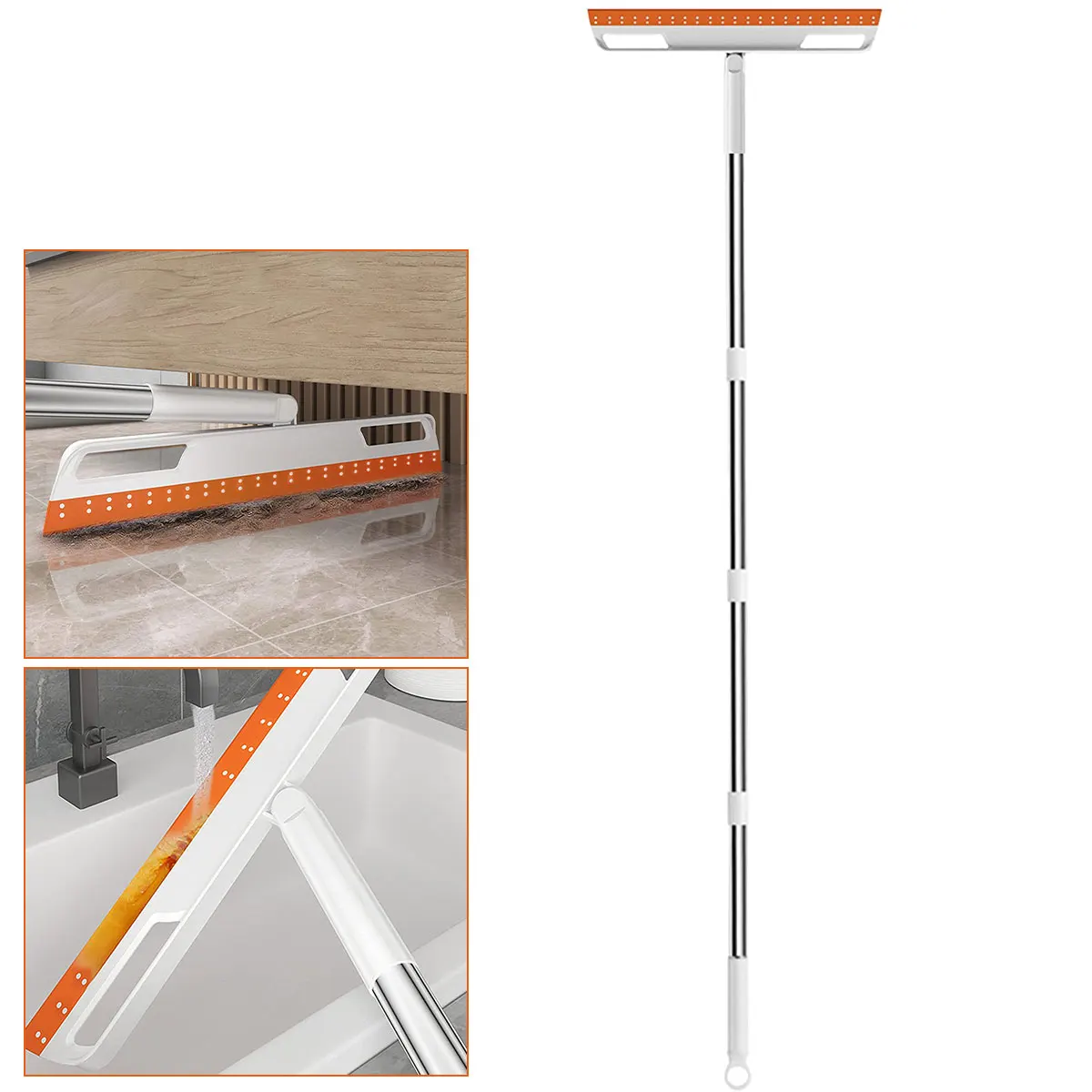 Floor Squeegee 56in Household Broom with 4 Removable Poles 180-Degree Adjustable Knuckle Joint Floor Wiper for Shower Bathroom