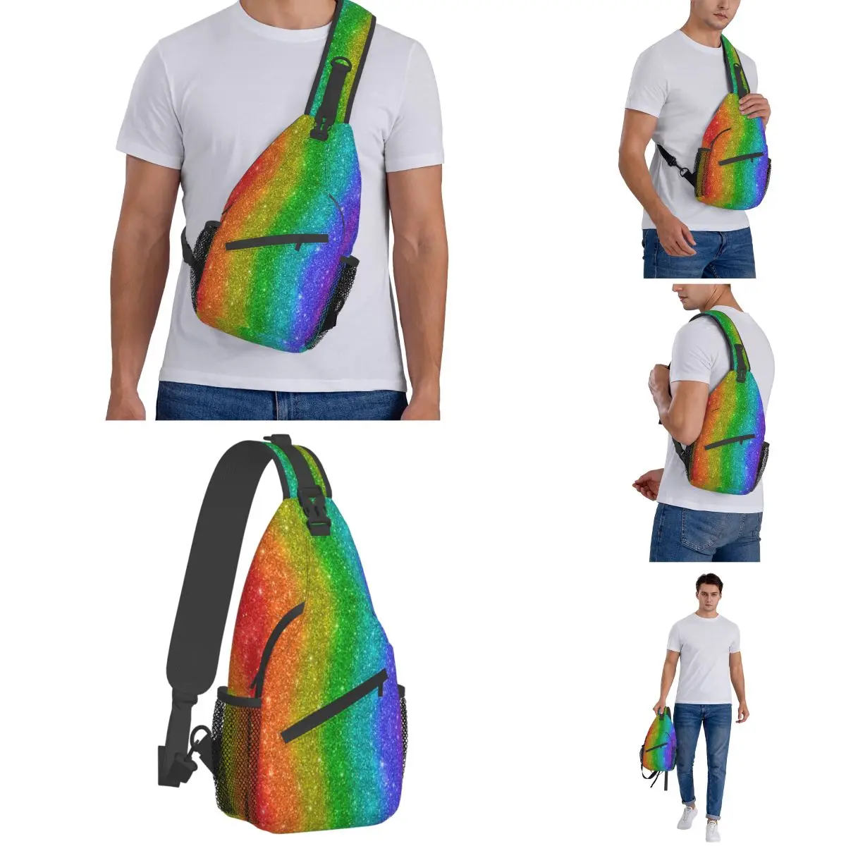 Glitter Regenboog Trots Crossbody Sling Bag Kleine Borsttas Lgbt Regenboog Schouder Rugzak Dagrugzak Reizen Wandelen Fietstas