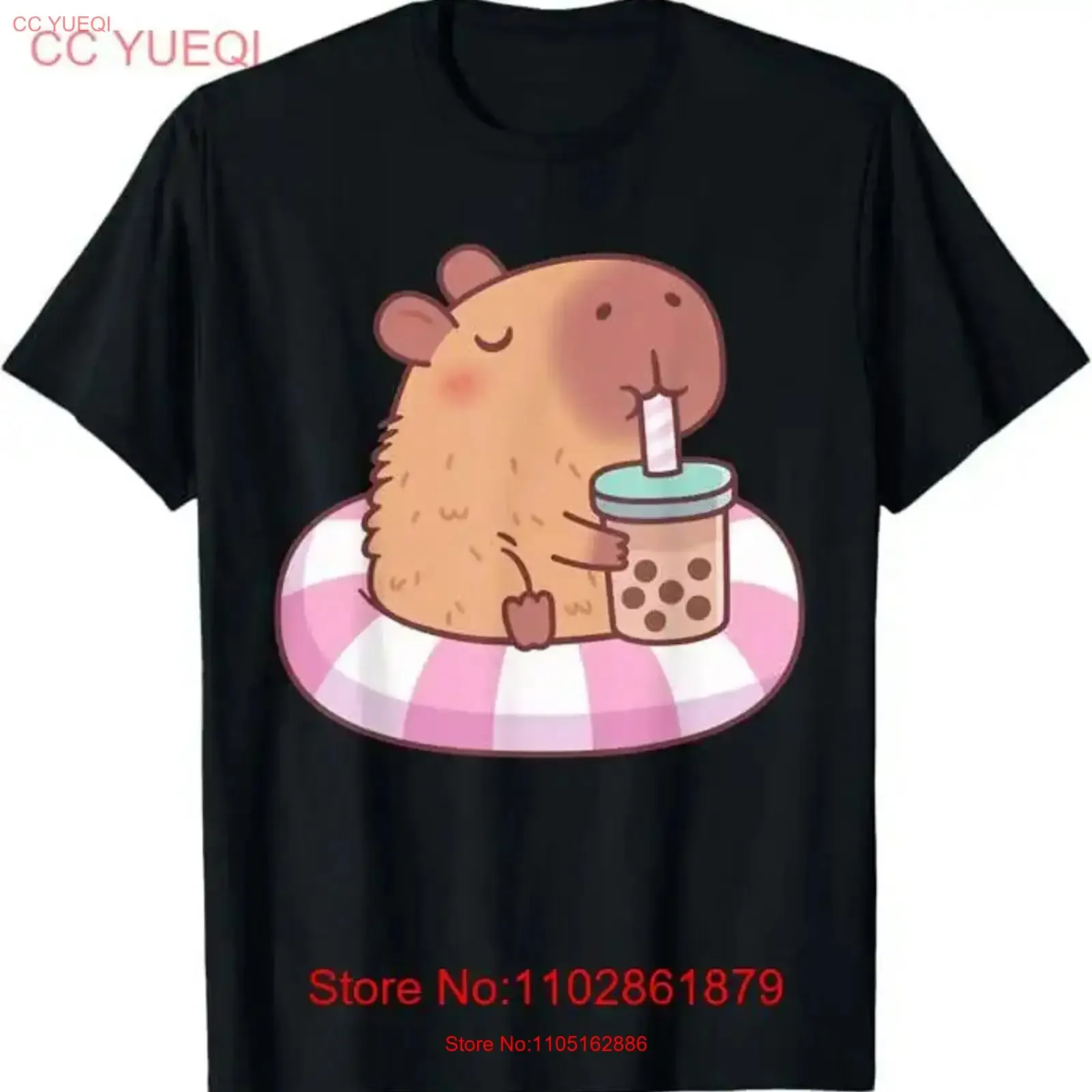 Cute Capybara On Pool Float Drinking Bubble Tea Lover Girls T Shirt vintage Washed Unisex Breathable Soft Versatile graphic