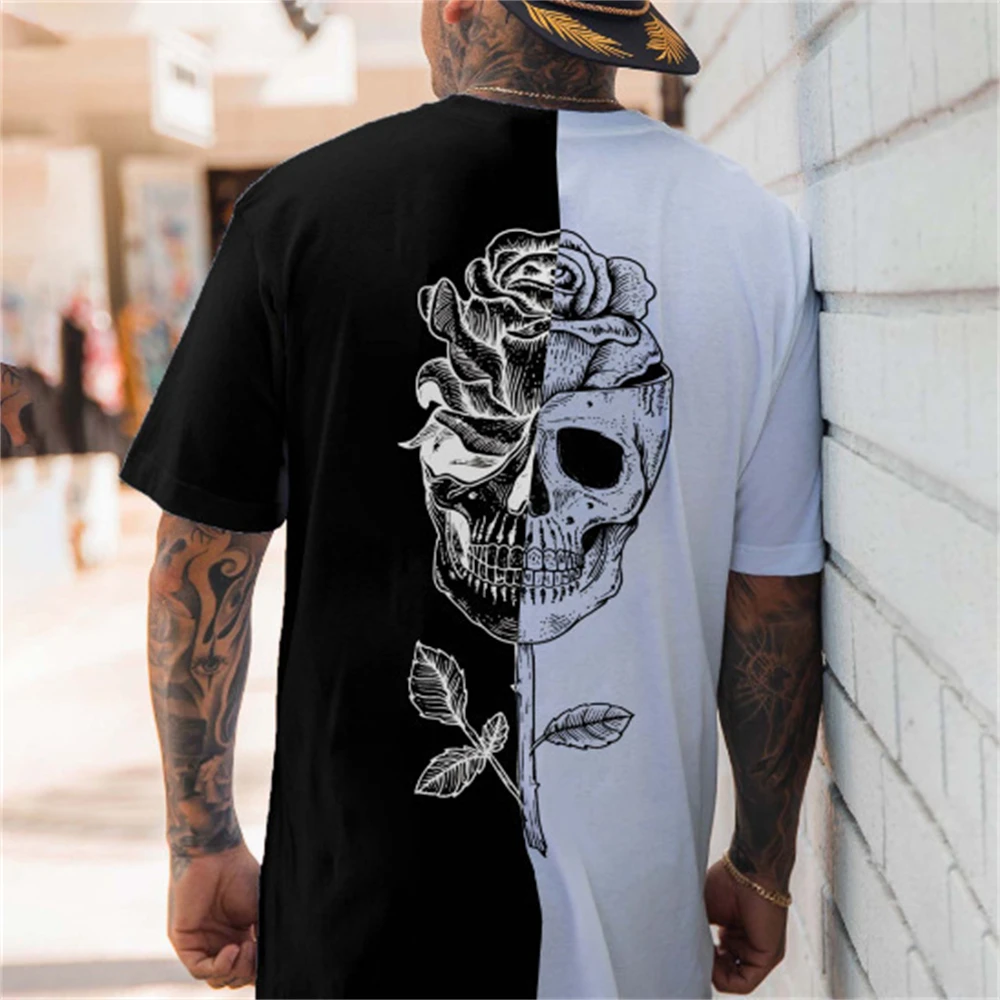 Summer 2024 New Men's Machine Washable Vintage Skull Print T-Shirt