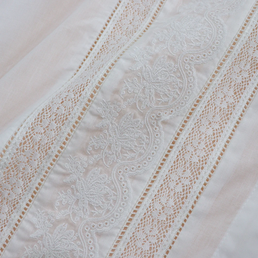 Lente 2025, lange Sve geborduurde kanten kraag irt dames Busin casual katoenen rechte snit top Heidd woon-werkverkeer Sle